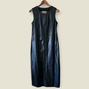 Sportmax Buttoned Black Leather Midi Dress NWT